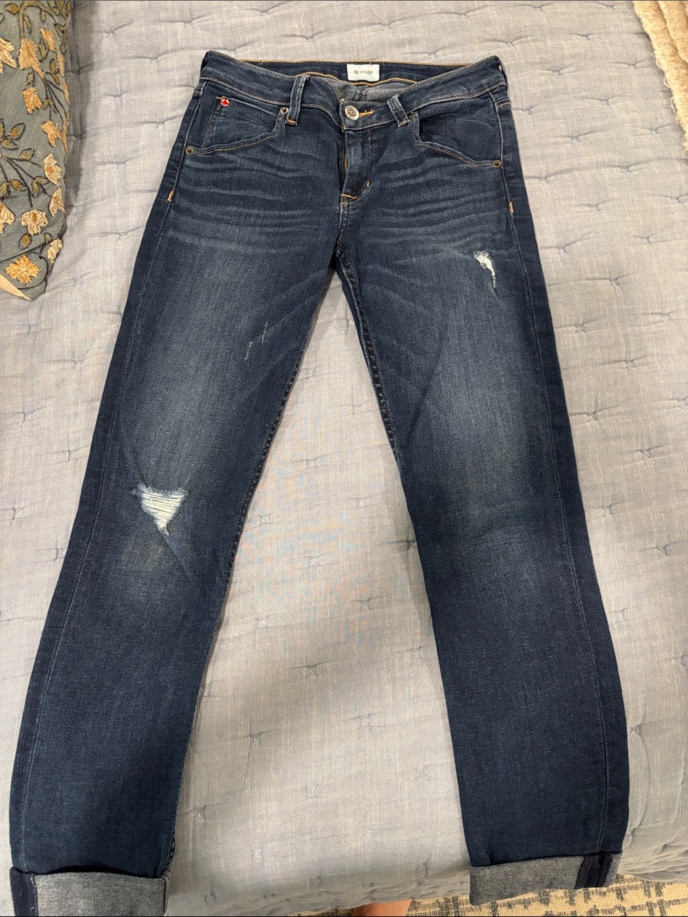 Hudson Jeans Women's Dark Wash Skinny Jeans with Light Distressing
